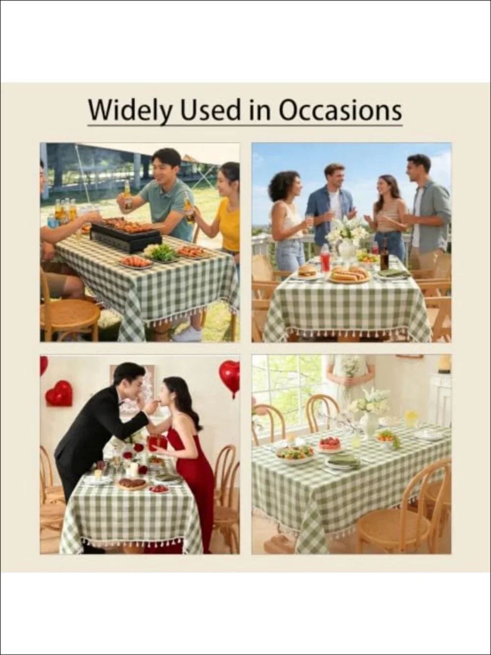 Gingham Tablecloth Rectangular Tassels Picnic Table Cover 55